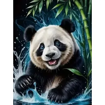 Diamantové malování Diamantové malování/Homfun - Panda pod bambusem + perleťové kamínky