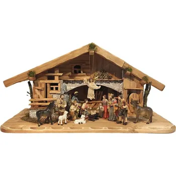 Betlém Ivo Šperl - Fa Šperl s.f.o. Dřevěný betlém 60 cm mořený a figurky 10 cm 14 ks polyresin