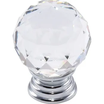 Nábytkové kování 91008 knopka 35mm, křišťál lesklý chrom (Velký knoflík nebo knopka z lesklého křišťálového materiálu (nebo imitace) s chromovým lemováním. Průměr 35mm. Luxusní a výrazný prvek.)