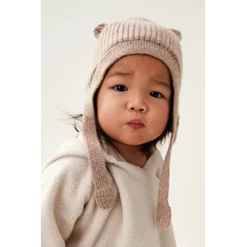 Čepice Dětská vlněná čepice Liewood Aviana Baby Bonnet béžová barva, LW19415 LW19415.9BYA 80X, vel. 9-12 měsíců