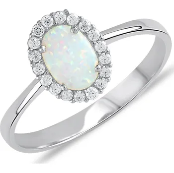 Prsten Lillian Vassago Prsten s opálem a zirkony, bílé zlato, 5 mm x 7 mm LLV11-WOWR-003/2 Velikost prstenu: 60
