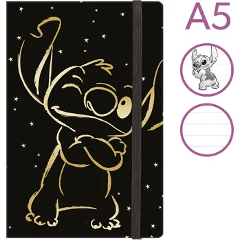Sešit Zápisník s gumičkou Colorino A5, 80listů linkovaný, Stitch Gold 3