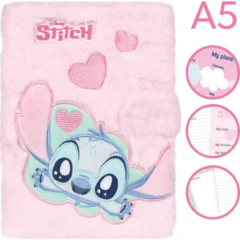 Sešit Zápisník uzavíratelný Colorino A5, Stitch Fluffy růžový