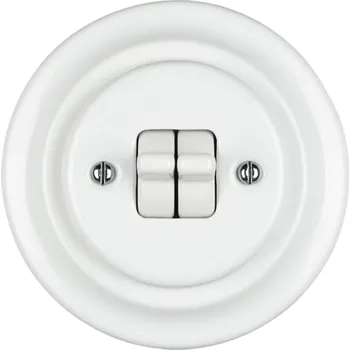 vypínač X-SITE RETRO dvojvypínač keramika páčkový bílý s rámečkem