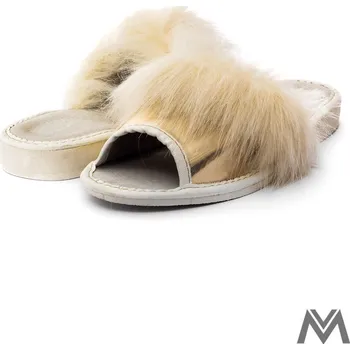 Dámské pantofle Dámské kožené papuče zlaté model- 67, VELIKOST 37