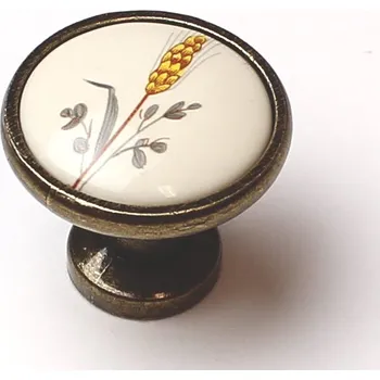 Nábytkové kování 91025 knopka 30,5mm, porcelánová klásek (Kulatá bílá porcelánová knopka s reliéfním motivem klasy. Průměr 30,5mm, jemný přírodní design.)