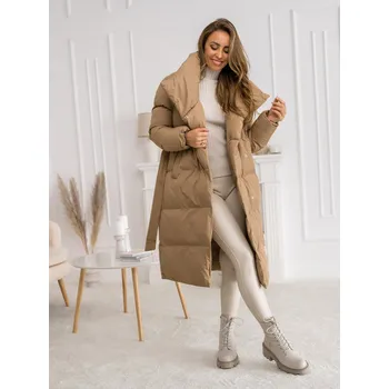 Kamelová dámská prodloužená prošívaná zimní bunda kabát Bolf 5M737 - XL