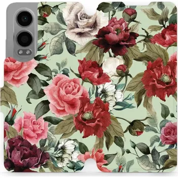 Pouzdro na mobilní telefon Flipové pouzdro Mobiwear - OnePlus Nord CE 4 Lite 5G - MD06P Růže a květy na světle zelené - VÝPRODEJ (Knížkové flip pouzdro, obal, kryt na mobil OnePlus Nord CE 4 Lite 5G - MD06P Růže a květy na světle zelené, materiál Umělá kůže + TPU - ochrana 360°,)