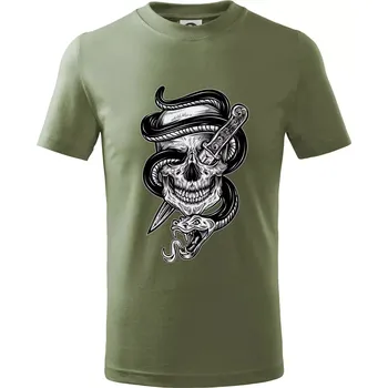 Chlapecké oblečení Lebka hadi - Tričko dětské bavlněné - 98 cm / 2 roky ( Khaki )