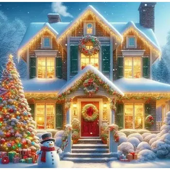 Diamantové malování Diamantové malování/Homfun - Dům a vánoční výzdoba + perleťové kamínky