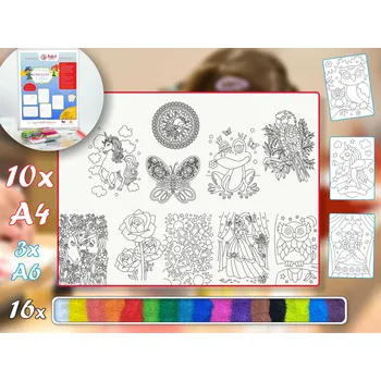 kreativní sada Radost v písku Velká sada pro holky A4 - Barevné pískování obrázků