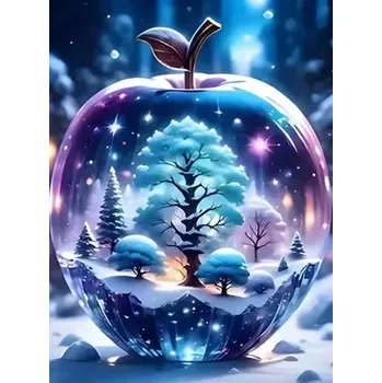 Diamantové malování Diamantové malování/Homfun - Zimní strom v jablíčku + perleťové kamínky