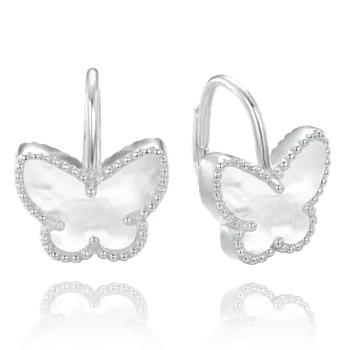 Náušnice Dívčí stříbrné náušnice - motýlci s bílými opály a zirkony