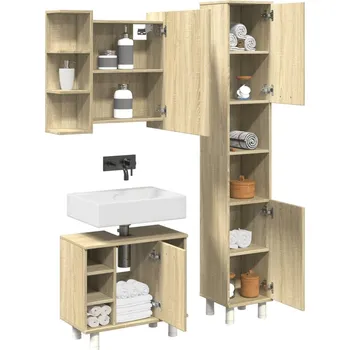 Koupelnový nábytek 3dílný set koupelnového nábytku dub sonoma kompozitní dřevo Hnědá 3324976