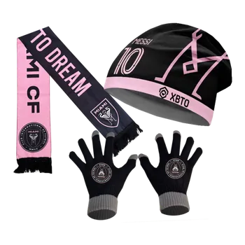 Čepice Premium fotbalová šála +pletené rukavice a pletená čepice Inter Miami - Lionel Messi MJ10