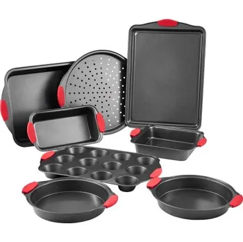 Plech na pečení VEVOR Sada pekáčů , 8dílná, nepřilnavé plechy a tácy z uhlíkové oceli, stohovatelné sady na pečení do kuchyňské trouby se silikonovými rukojeťmi, snadno se čistí, na pečení sušenek, dortů, muffinů