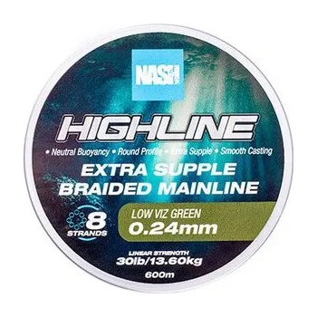 Pletená Šňůra Nash Highline Extra Supple Braid Green 600m 0,24mm/13,60kg