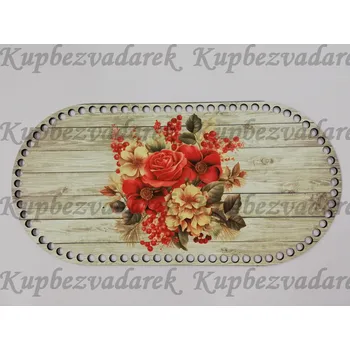 Dno na háčkování ovál - Kytice na dřevě - 40 x 20 cm
