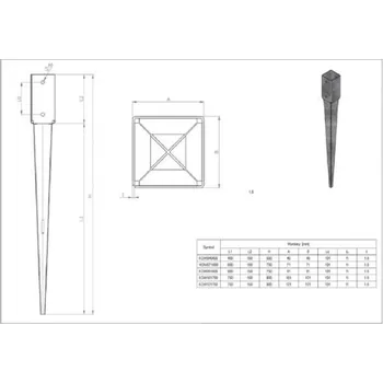 Příslušenství pro plot Patka kotevní s hrotem, 46 x 46 x150, 400 mm, STALCO