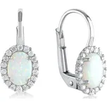 Lillian Vassago Náušnice s opalitem a zirkony na patent, bílé zlato, 5 mm x 7 mm LLV11-WOWEG-003/2
