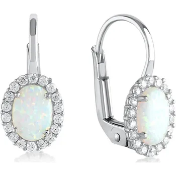 Náušnice Lillian Vassago Náušnice s opálem a zirkony na patent, bílé zlato, 5 mm x 7 mm LLV11-WOWEG-003/2