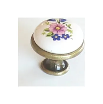 Nábytkové kování 770167 knopka 29mm porcelán kytička (Bílá porcelánová knopka o průměru 29mm s jemným květinovým motivem. Romantický a nadčasový vzhled pro nábytek.)