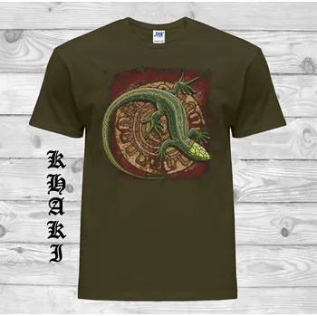 Pánská móda panske-levne-bavlnene-tricko-potisk-jesterka Barva: Khaki, velikost: L