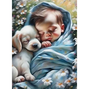 Diamantové malování Diamantové malování 30x40cm - Dítě a štěňátko