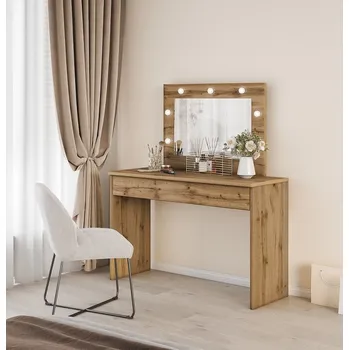 Toaletní stolek Kosmetický stolek Eva – dub wotan, LED osvětlení + úložný šuplík