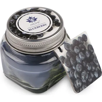 Svíčka Malá vonná svíčka ve skle s jmenovkou 28 g Fruit, Floral, barva 18 (Blueberry) modrá jeans