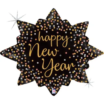 Balónek Foliový balonek Happy New Year hvězda - konfety 75 × 62 cm