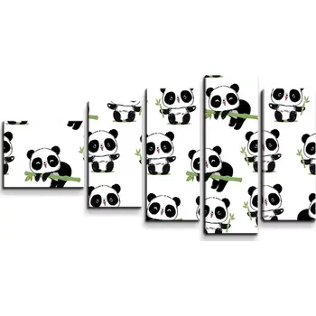 Obraz Sablio Obraz - 5-dílný Pandy s větvičkou - 100x60 cm
