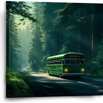Obraz Sablio Obraz Zelený autobus v lese - 50x50 cm