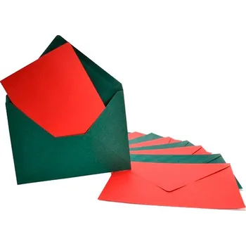 Sada přání s obálkou, 12,7 x 17,8 cm, červená a zelená, 10 ks