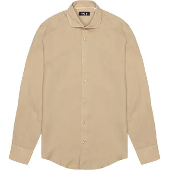 Pánská košile Pánská béžová košile z bavlny a lnu Yos kaki 3491276