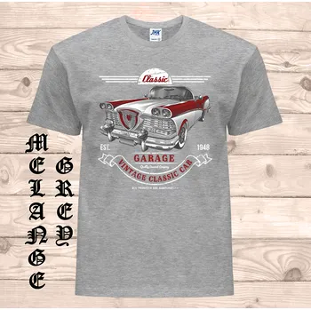 panske-levne-bavlnene-tricko-potisk-historicke-auto Barva: Grey melange - šedá směs, velikost: 4XL