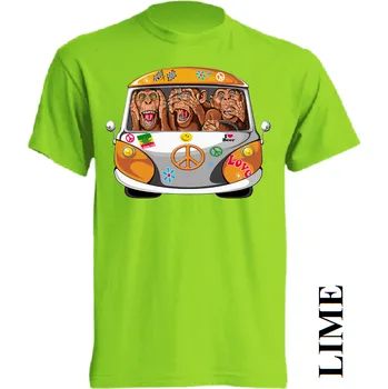 Pánské tričko panske-levne-bavlnene-vtipne-tricko-potisk-opice-VW-hipie Barva: Lime - limetková, velikost: M