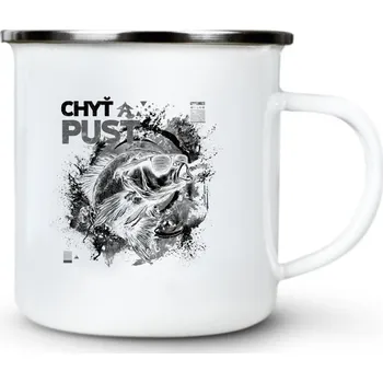 Chyť a pusť, V2, černý potisk - Plechový hrnek VELKÝ 400ml (500 ml po okraj) - 400 ml