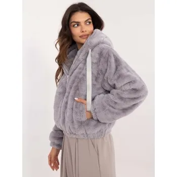 Šedá dámská bunda s umělou kožešinou a zapínáním na zip