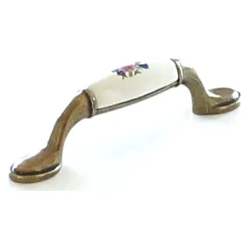 Nábytkové kování 91126 úchytka rozteč 96mm porcelánbéž. kytka (Dekorativní úchytka s porcelánovou vložkou v béžové barvě a květinovým motivem. Rozteč 96mm. Romantický a jemný vzhled pro kuchyně nebo ložnice.)