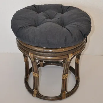 Taburet Ratanová taburetka velká hnědá polstr tmavě šedý melír