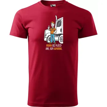 Pánské oblečení Sablio Tričko s potiskem pro řidiče kamionu Hrdina bez pláště? Ano, jsem kamioňák - červené 2XL