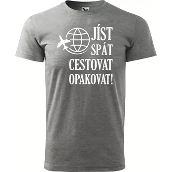 Pánské tričko Sablio Tričko s potiskem Jíst, spát, cestovat - šedé 5XL