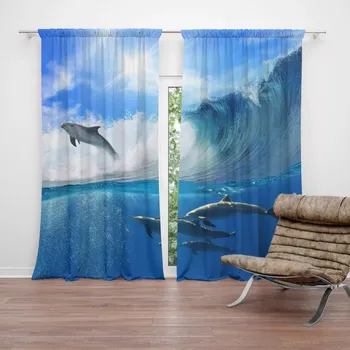 Závěs Sablio Závěs Delfíni ve vlnách: 2ks 140x250cm