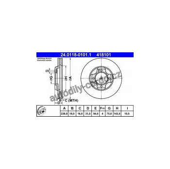 Brzdový kotouč Brzdový kotouč ATE 24.0118-0101 (AT 418101) - MAZDA