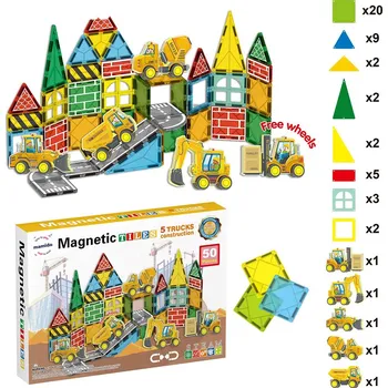 ostatní stavebnice Mamido Magnetická stavebnice dopravní město 50 dílů, 5x stavební vozidla MT1446