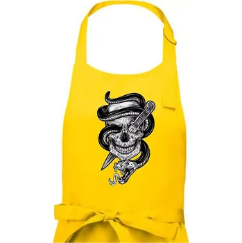 Kuchyňská zástěra Lebka hadi - Dámská zástěra na vaření - Univerzální velikost ( Žlutá )