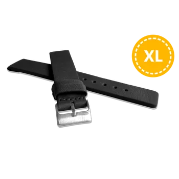 Řemínek na hodinky LAVVU XL Prodloužený černý hladký řemínek Plain z luxusní kůže Top Grain - 22 XXL LSCXB22