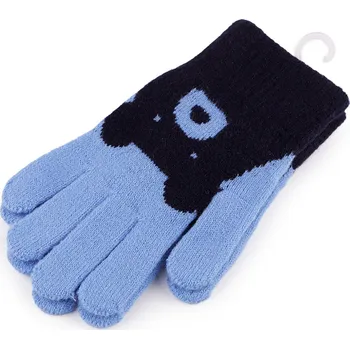 Rukavice Dětské pletené rukavice medvěd, velké, 14 modrá světlá