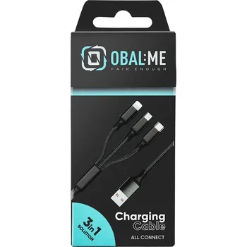 Datový kabel Kabel OBAL:ME 3v1 AllConnect Fast Charge USB-A-USB-C, Lightning, Micro-USB 1.2m Black